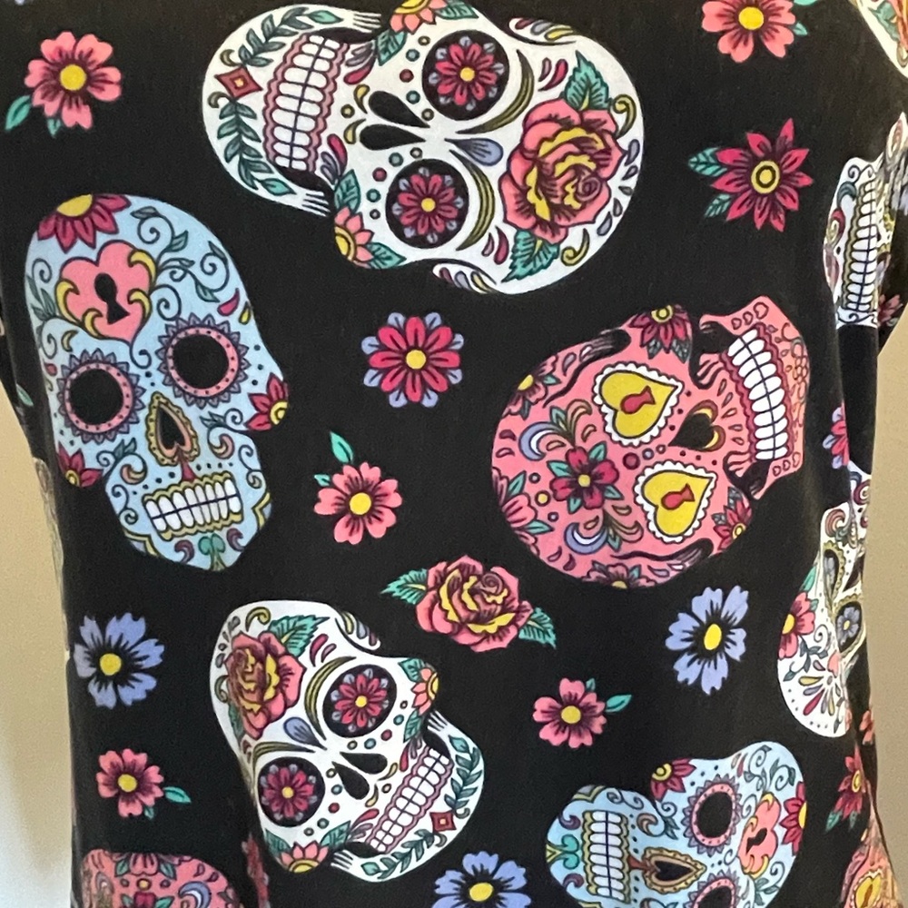 No Boundaries Black Tank Top with Colorful Sugar Skull Print - Picture 2 of 5